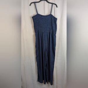 a.n.a Navy Smocked Jumpsuit Wide Leg